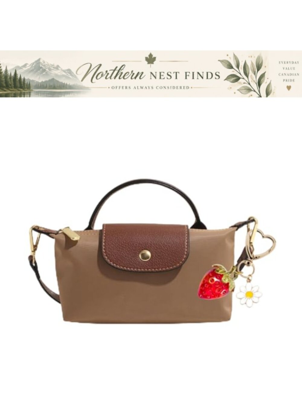 Mini Crossbody Bag Nylon Colorblock Purse with Strawberry Charm